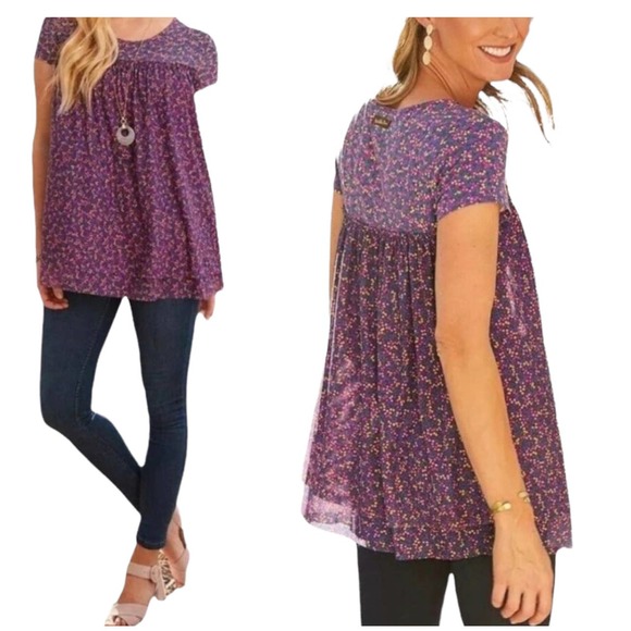 NEW Matilda‎ Jane Walking On A Cloud Purple Floral Career Business Boho Top Med - Picture 1 of 7